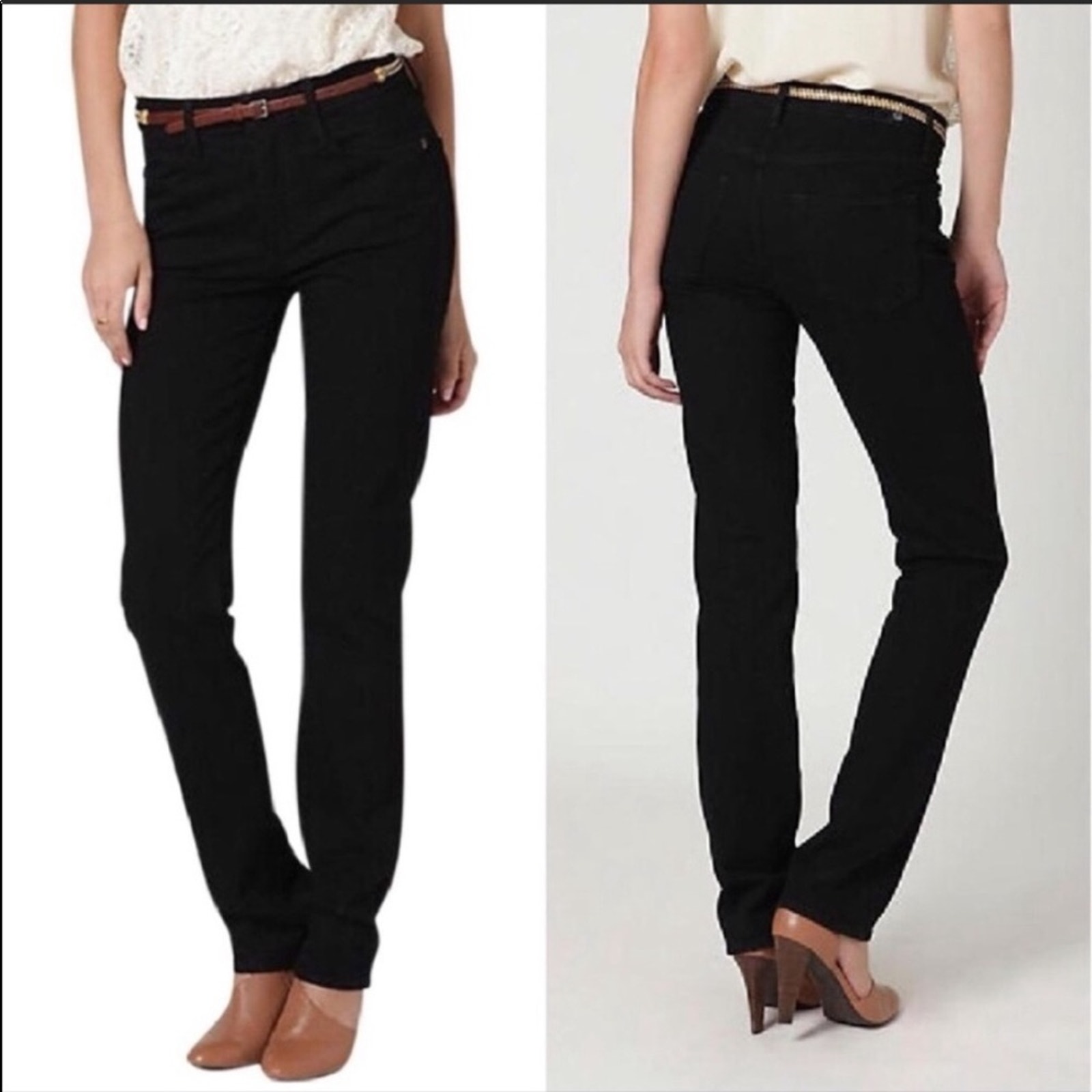 Anthropologie Earnest Sewn Black Zazo Slim High Rise Straight Leg Denim Jeans 27